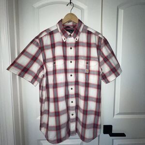 Carhart Plad Mens L Button Front Short Sleeve Loose Fit 100% Cotton Shirt